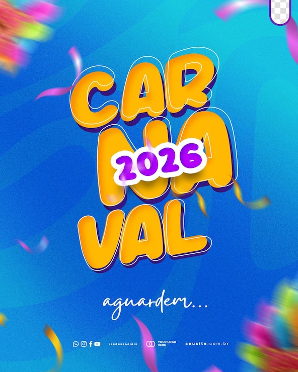 Ücretsiz PSD karnaval 2026 canlı konfetili şenlikli duyuru