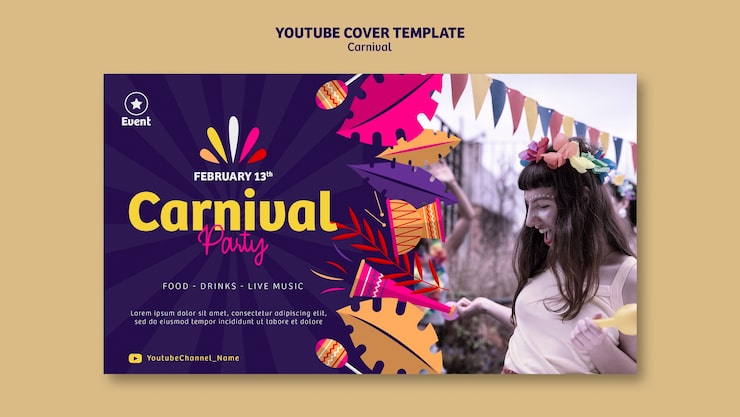 Ücretsiz PSD karnaval etkinliği youtube kapak şablonu