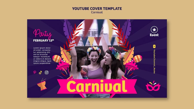 Ücretsiz PSD karnaval etkinliği youtube kapak şablonu