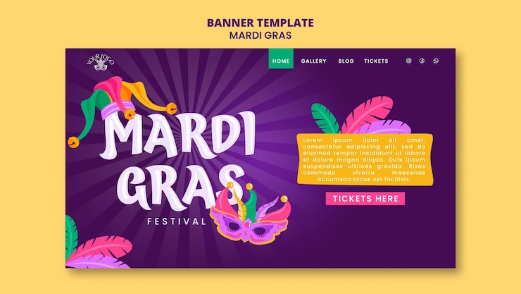 Ücretsiz PSD mardi gras kutlaması açılış sayfası şablonu