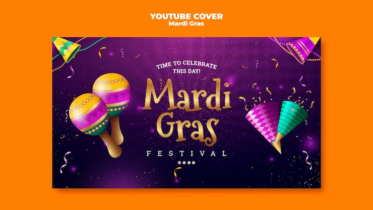 Ücretsiz PSD mardi gras kutlaması youtube kapak görseli