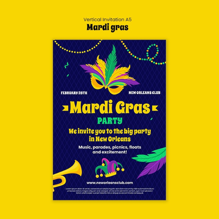 Ücretsiz PSD mardi gras poster şablonu tasarımı