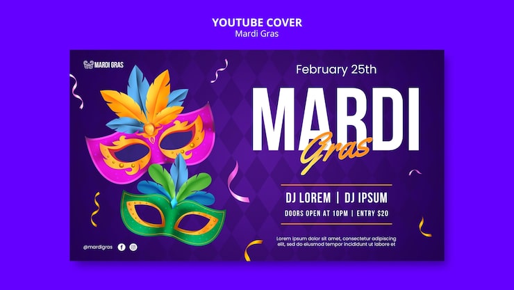 Ücretsiz PSD mardi gras şablonu tasarımı