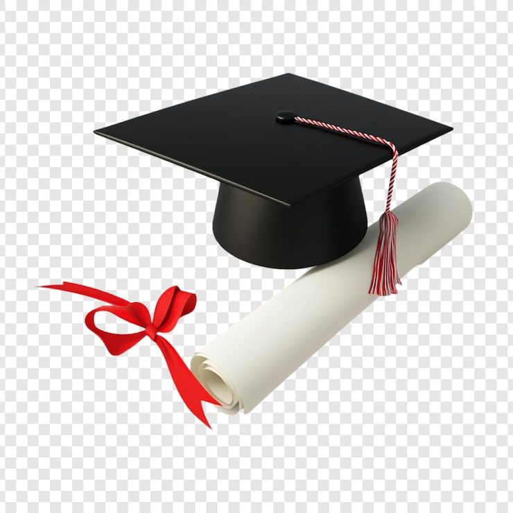 Ücretsiz PSD mezuniyet kepği diploma ve kırmızı kurdele akademik başarının bir sembolü