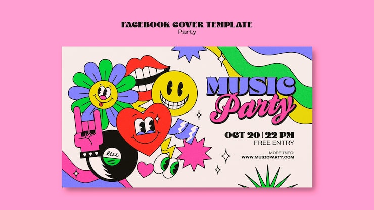 Ücretsiz PSD retro müzik partisi facebook kapak şablonu