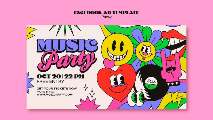 Ücretsiz PSD retro müzik partisi facebook şablonu