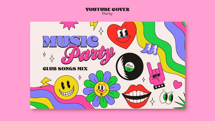 Ücretsiz PSD retro müzik partisi youtube kapağı
