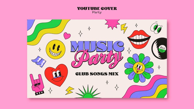 Ücretsiz PSD retro müzik partisi youtube kapak şablonu