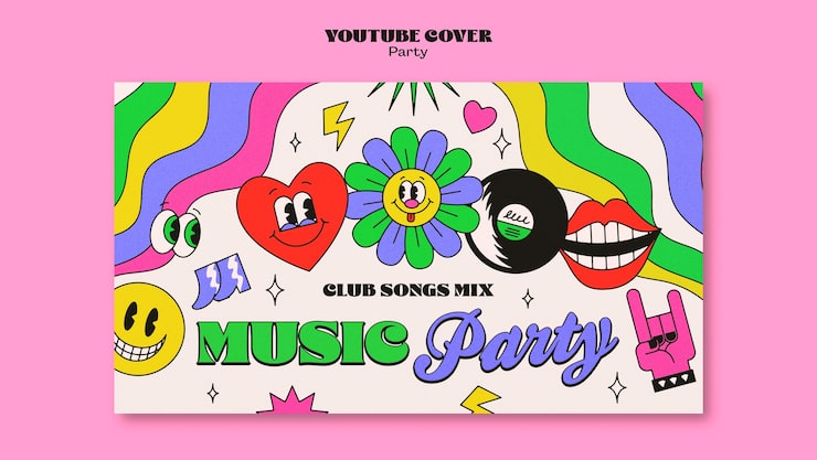 Ücretsiz PSD retro müzik partisi youtube kapak şablonu