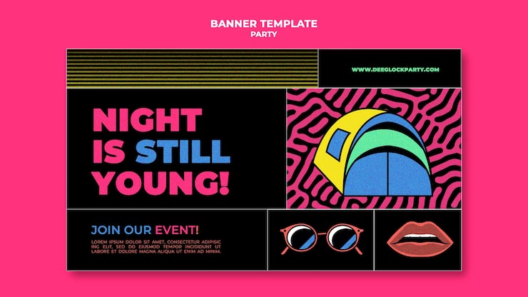 Ücretsiz PSD retro tarzda gece partisi yatay banner şablonu