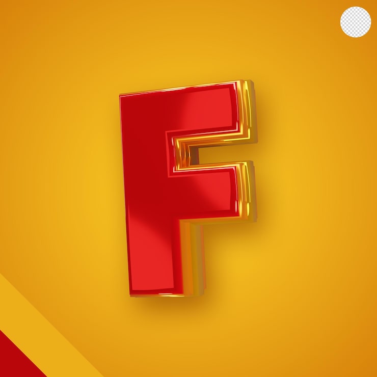 Ücretsiz PSD sarı 3d f harfi olan parlak kırmızı alfabe