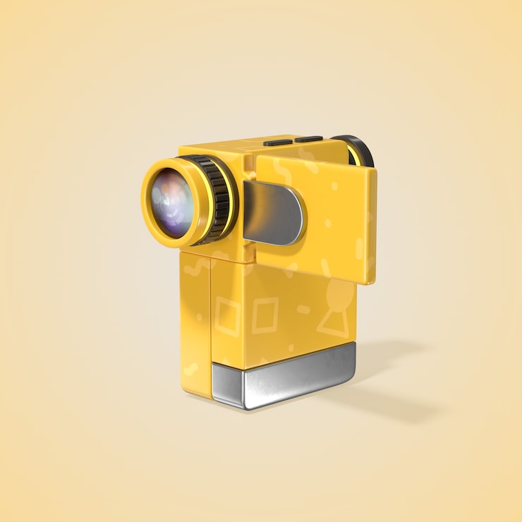 Ücretsiz PSD sarı retro video kamera 3d illüstrasyon