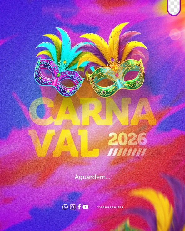 Ücretsiz PSD şenlikli maskelerle canlı karnaval 2026 duyurusu