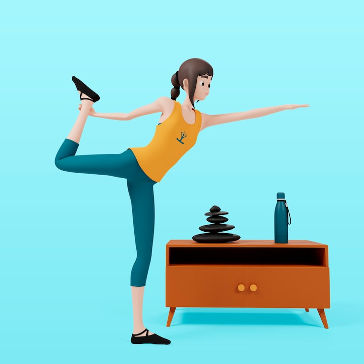 Ücretsiz PSD yoga yapan bir kadının 3d render'ı