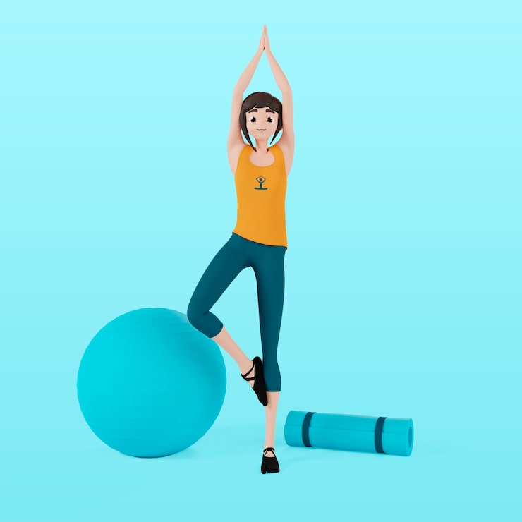 Ücretsiz PSD yoga yapan bir kadının 3d render'ı