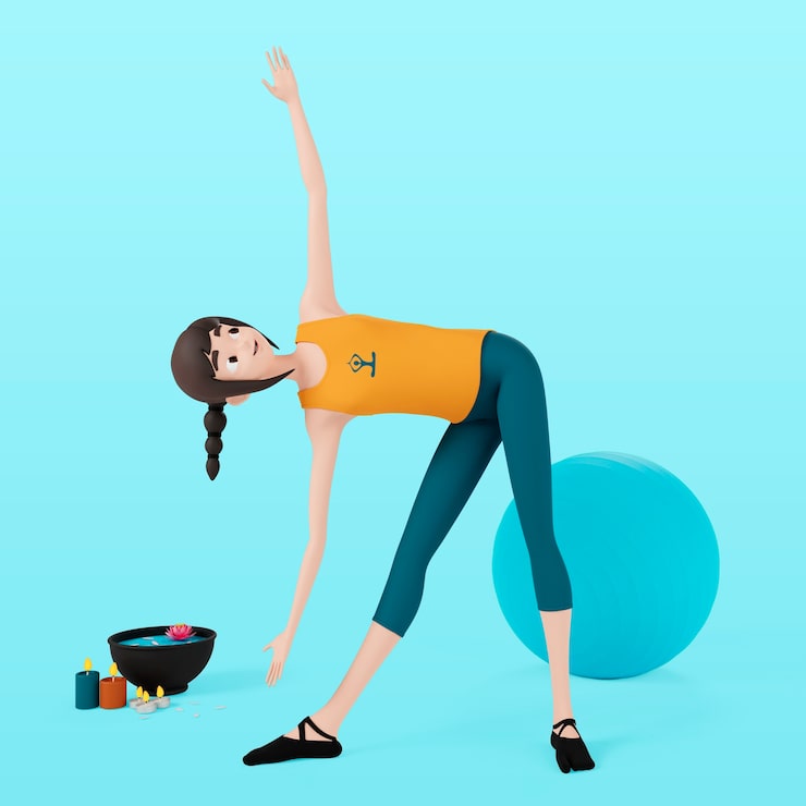 Ücretsiz PSD yoga yapan bir kadının 3d render'ı