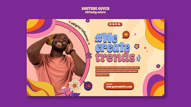 Ücretsiz PSD youtube kapakları için kitsch renkler stili