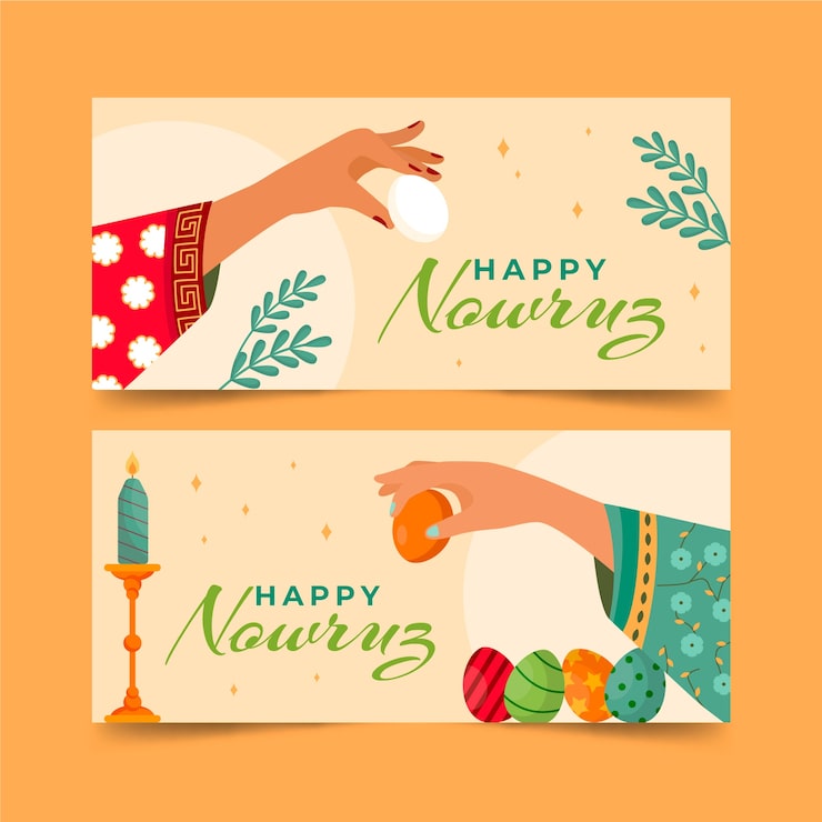 Ücretsiz Vektör düz mutlu nowruz yatay banner seti