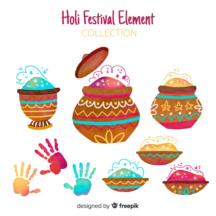 Ücretsiz Vektör el çizimi holi öğeleri seti