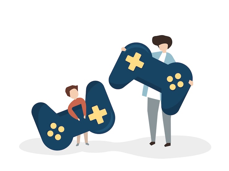 Ücretsiz Vektör joystick kullanan insanların illüstrasyonu
