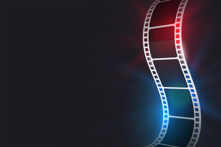 Ücretsiz Vektör metin alanı ile parlak film makarası sinematik arka plan