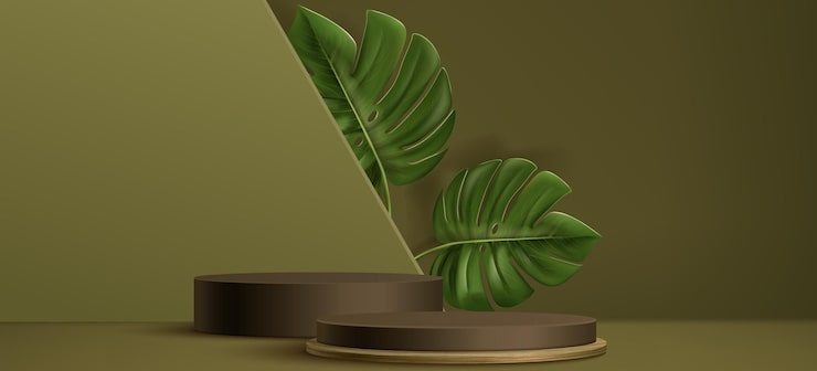 Ücretsiz Vektör monstera yapraklı kahverengi ahşap podyum standı
