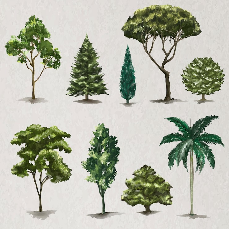 Vecteur gratuit arbre élément vector set nature peinture