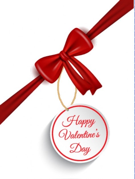 Vecteur gratuit arc rouge avec une étiquette de jour de valentine heureux