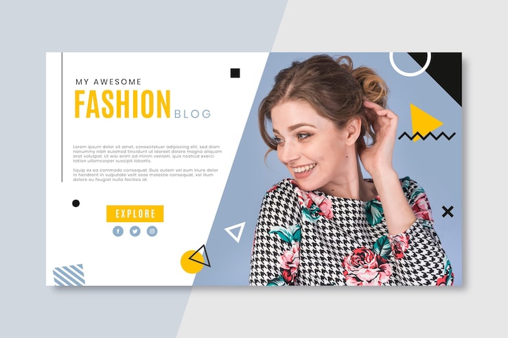 Vecteur gratuit blog de bannière de mode avec photo