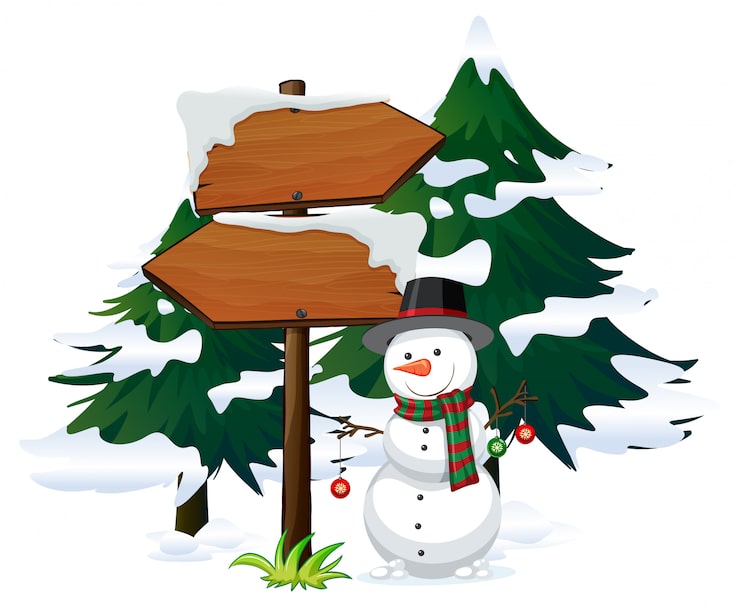 Vecteur gratuit bonhomme de neige avec modèle de panneau