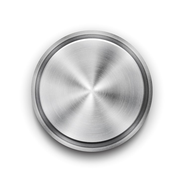 Vecteur gratuit bouton texturé en métal circulaire argenté de vecteur avec un motif de texture de cercle concentrique et illustration vectorielle de lustre métallique vue aérienne