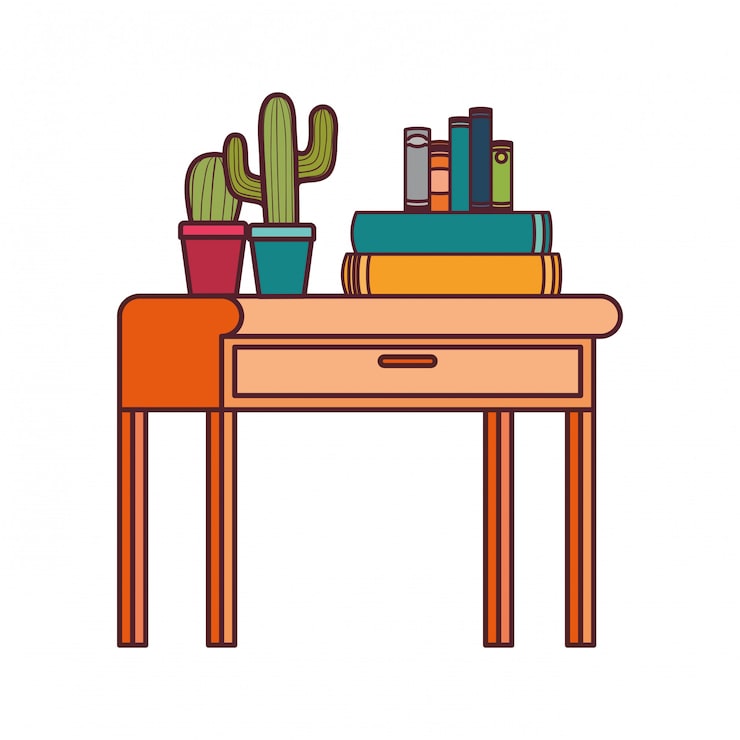 Vecteur gratuit bureau avec pile de livres