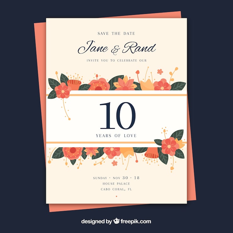 Vecteur gratuit carte d'anniversaire de mariage avec des fleurs