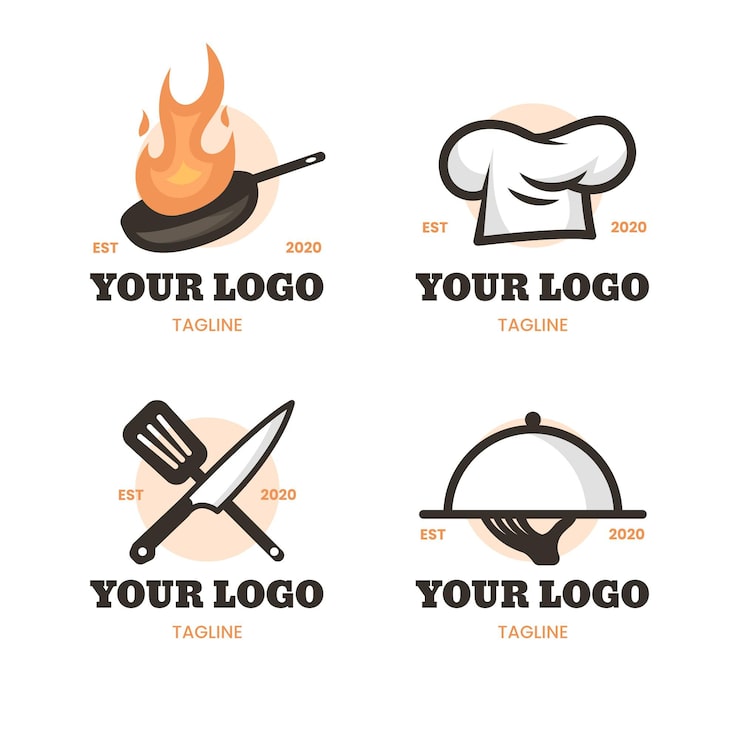 Vecteur gratuit collection de logos de chef plat