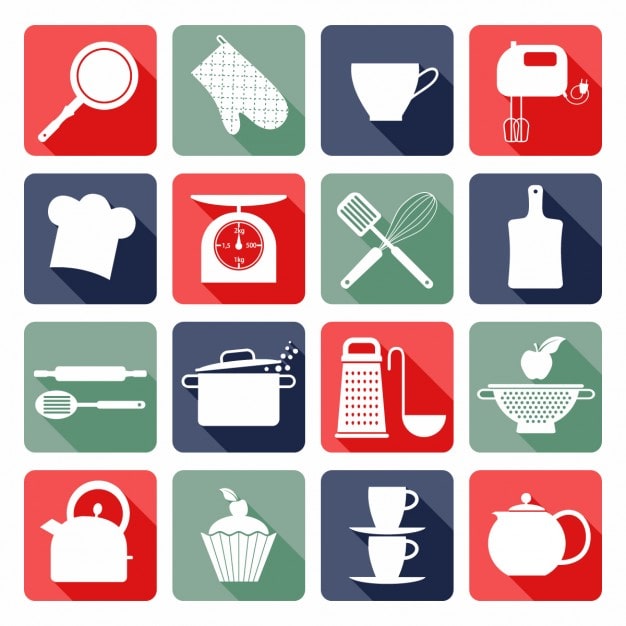 Vecteur gratuit cuisine icônes plates