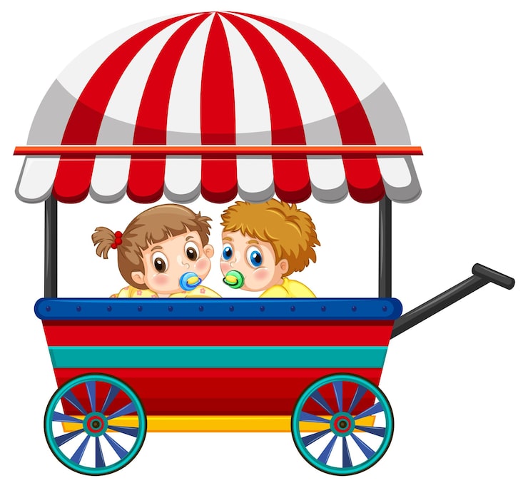 Vecteur gratuit deux bébés sur le chariot