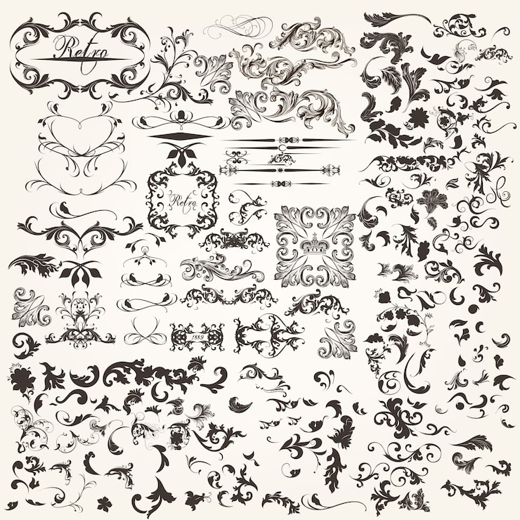 Vecteur gratuit ensemble d'éléments calligraphiques