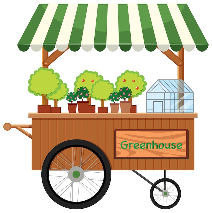 Vecteur gratuit étal de magasin de chariot de plantes