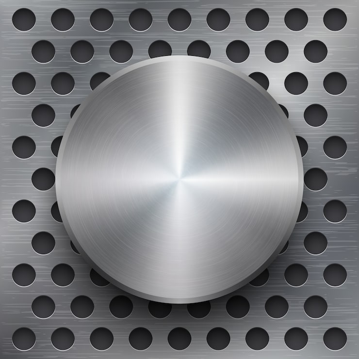 Vecteur gratuit fond métallique avec bannière 3d. texture brillante d'argent ou de fer poli, illustration vectorielle