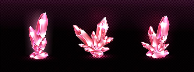 Vecteur gratuit grappes de cristal avec aura de lumière rose éclatante