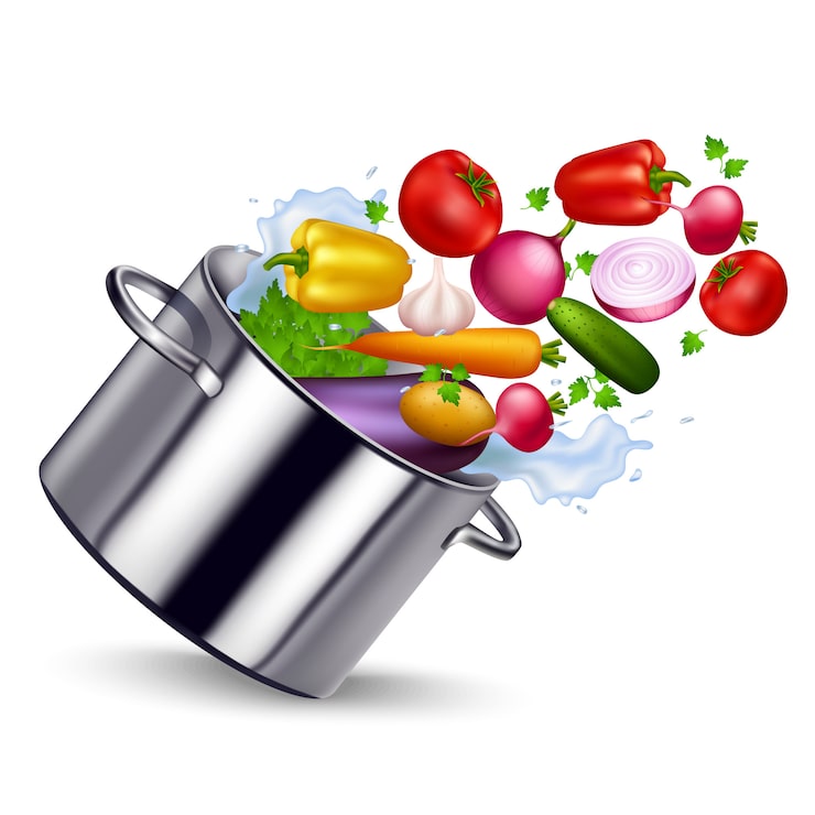 Vecteur gratuit illustration de légumes frais en métal pan
