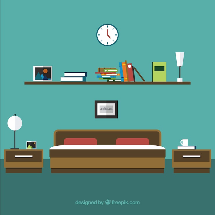 Vecteur gratuit l'intérieur de la chambre à coucher