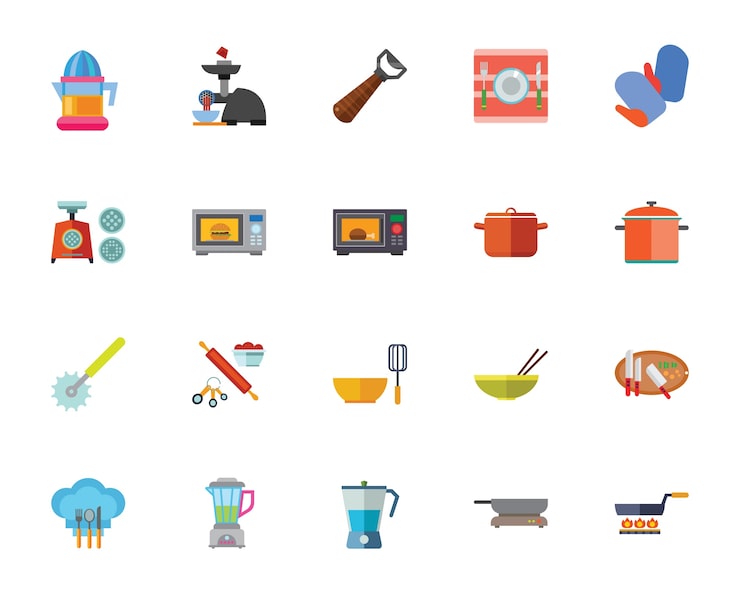 Vecteur gratuit jeu d'icônes de cuisine appareil