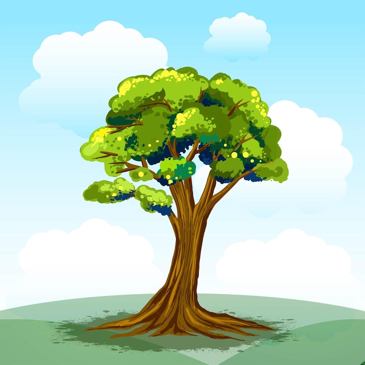 Vecteur gratuit joli paysage dessiné à la main à l'arrière-plan d'un arbre