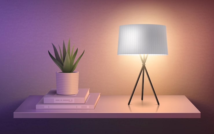 Vecteur gratuit lampe et pot de fleur