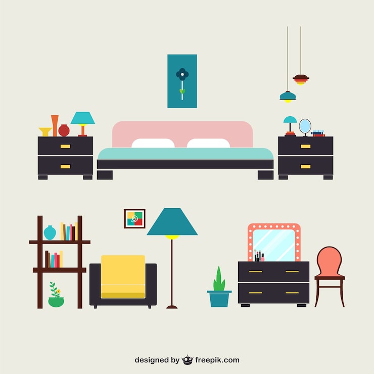 Vecteur gratuit mobilier de chambre