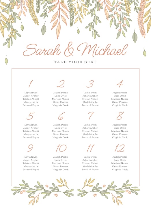 Vecteur gratuit modèle de mariage de plan de table dessiné à la main