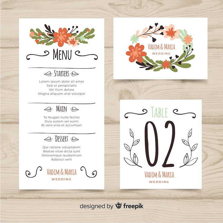 Vecteur gratuit modèle de menu de mariage