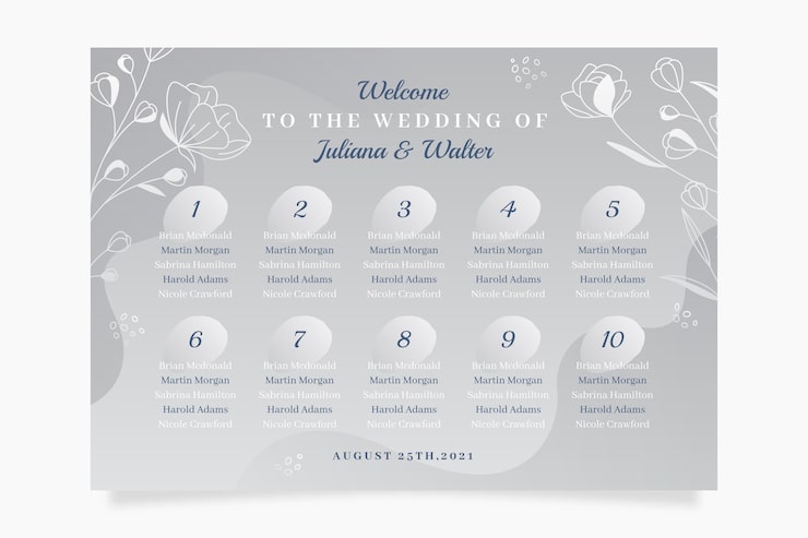 Vecteur gratuit modèle de plan de table de mariage dégradé