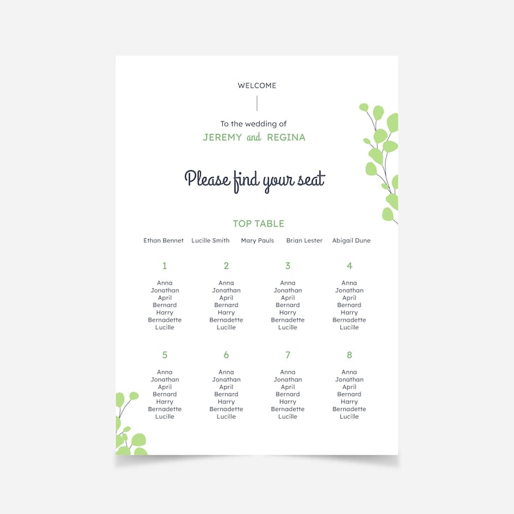 Vecteur gratuit modèle de plan de table de mariage dessiné à la main